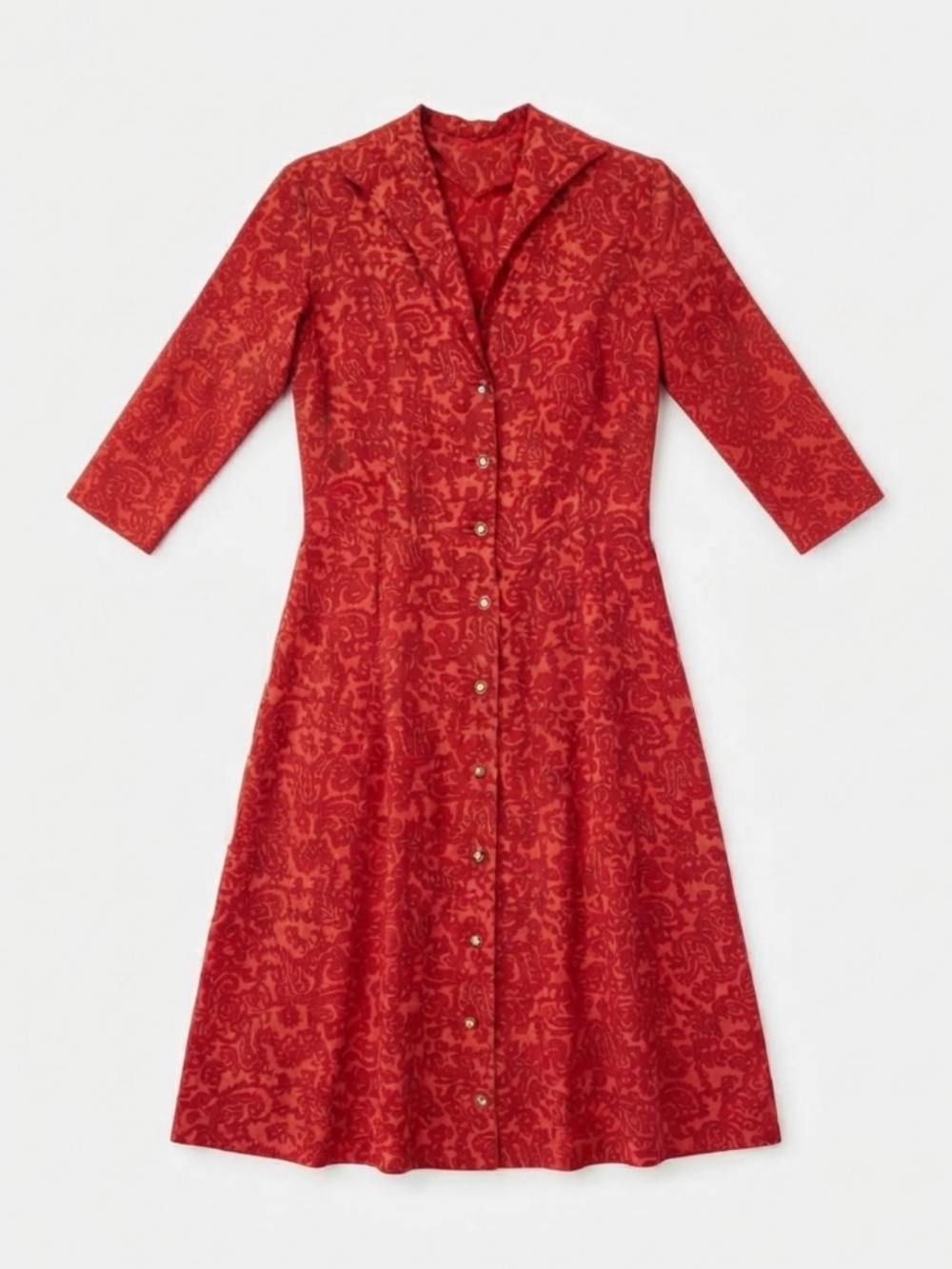 40s, 50s Handmade Vintage Red Dress Handmade Mad Men Paisley Design